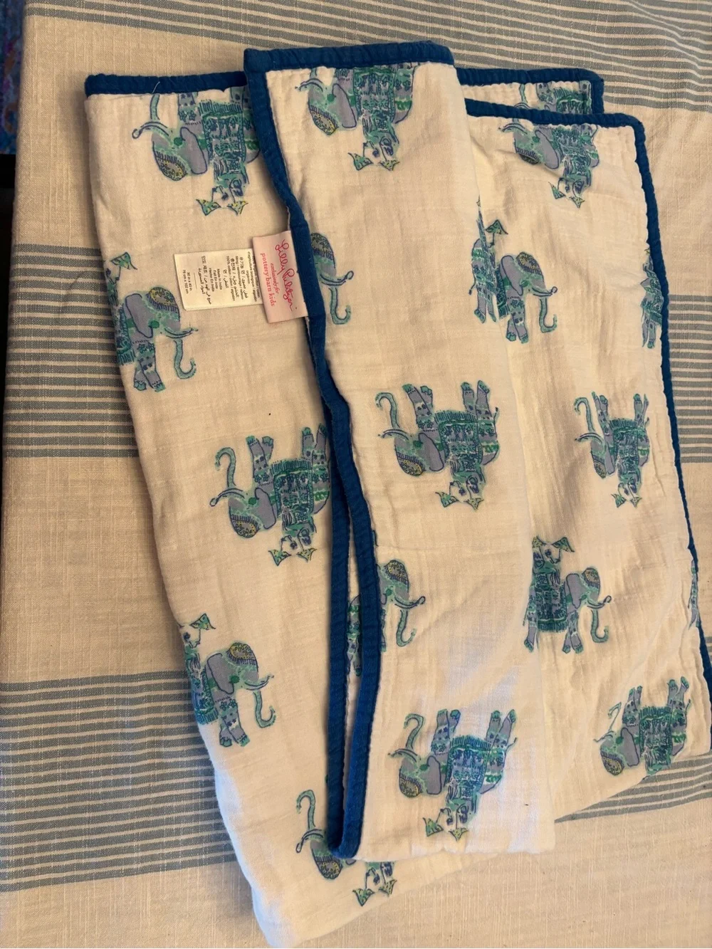 Lilly Pulitzer/Pottery Barn Baby Muslin blanket with Teal Elephant Print